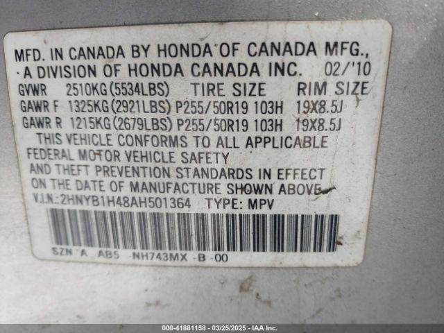 2010 ACURA ZDX 2HNYB1H48AH501364 Photo 8