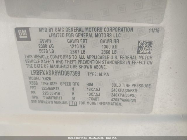 LRBFXASA6HD097399 Buick Envision Preferred