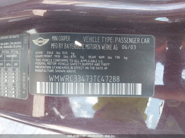 2003 MINI COOPER WMWRC33473TC47288 Photo 8