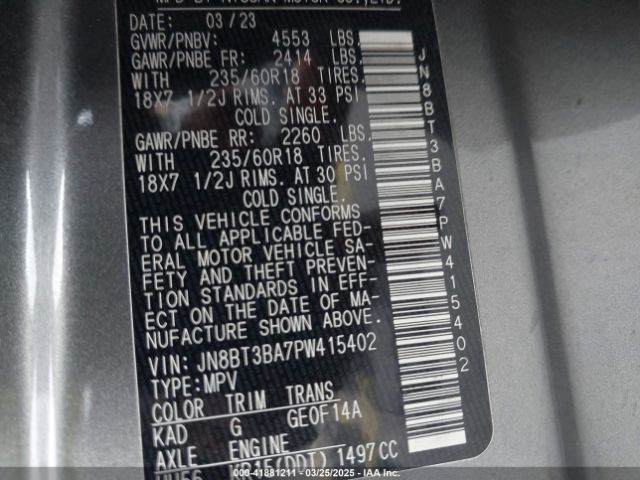 JN8BT3BA7PW415402 Nissan Rogue Sv Fwd