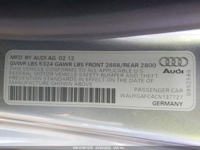 2012 AUDI A7 WAUYGAFC4CN137727 Photo 8