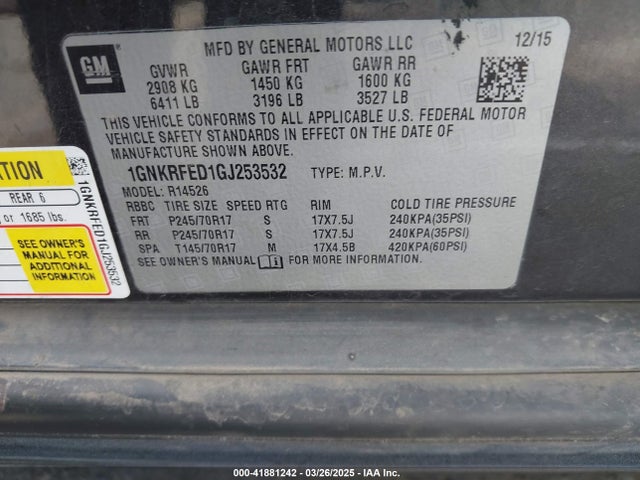 1GNKRFED1GJ253532 Chevrolet Traverse Ls