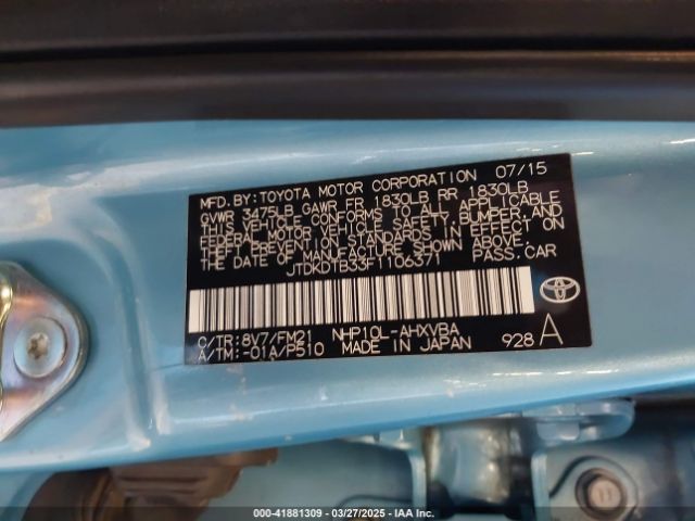 JTDKDTB33F1106371 Toyota 1nz-fxe+1lm