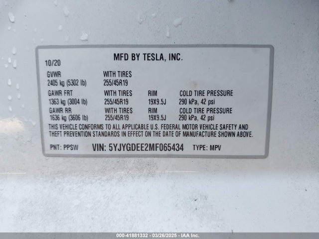 2021 TESLA MODEL Y 5YJYGDEE2MF065434 Photo 8