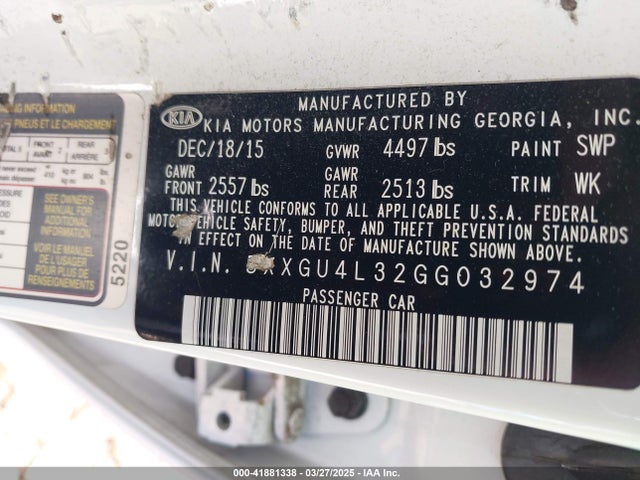 5XXGU4L32GG032974 KIA OPTIMA EX