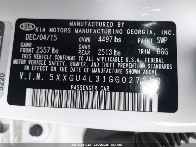 5XXGU4L31GG027250 KIA OPTIMA EX