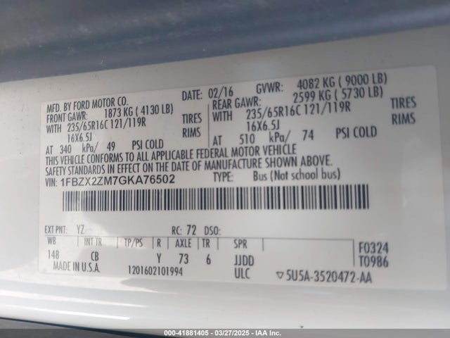 1FBZX2ZM7GKA76502 Ford 2016