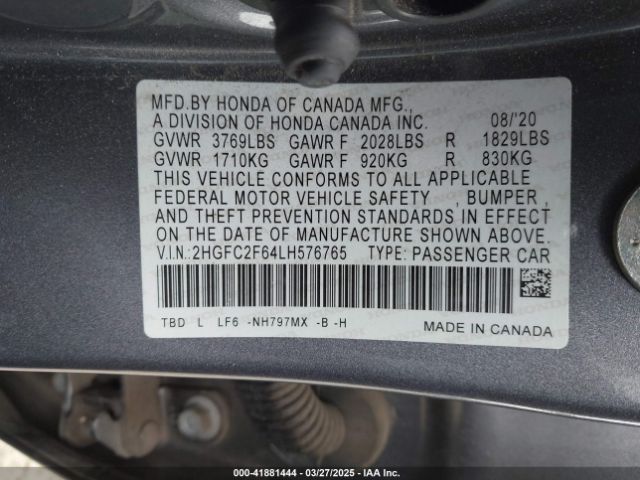 2HGFC2F64LH576765 Honda Civic Lx