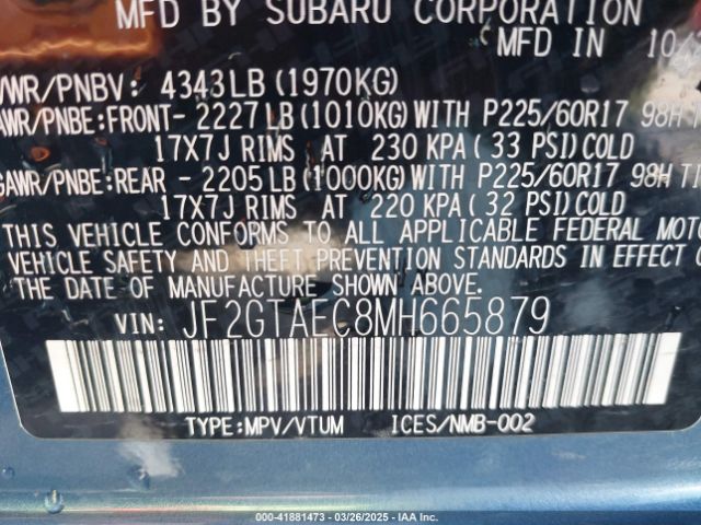 JF2GTAEC8MH665879 Subaru Crosstrek Premium