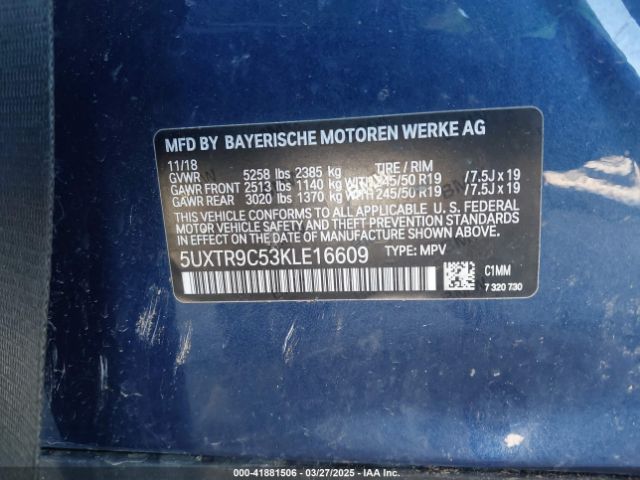 2019 BMW X3 5UXTR9C53KLE16609 Photo 8