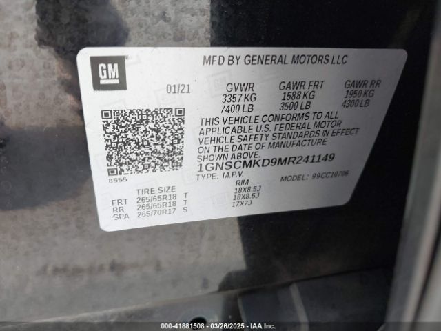 1GNSCMKD9MR241149 Chevrolet Tahoe 2wd Ls