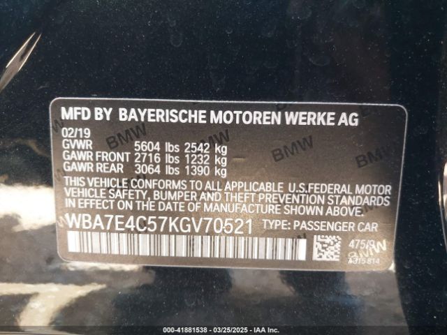2019 BMW 740I WBA7E4C57KGV70521 Photo 8