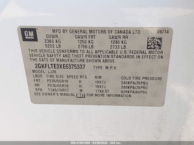 2GKFLTE3XE6375337 GMC Terrain Slt-2