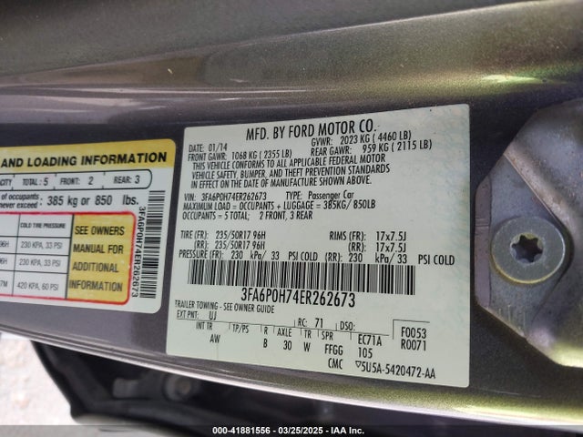 3FA6P0H74ER262673 Ford FUSION SE