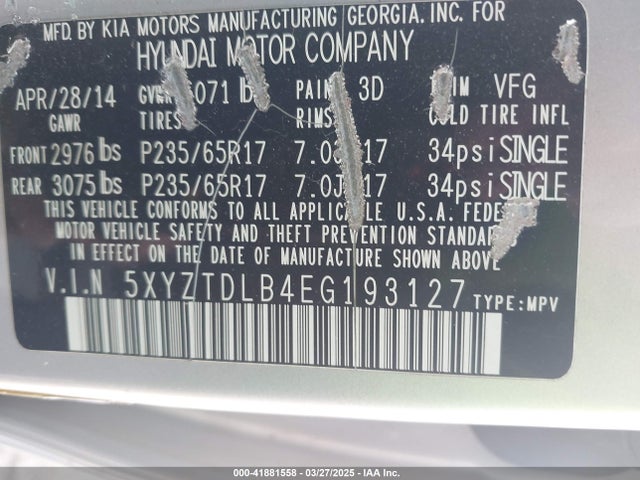 5XYZTDLB4EG193127 Hyundai Santa Fe Sport 2.4l