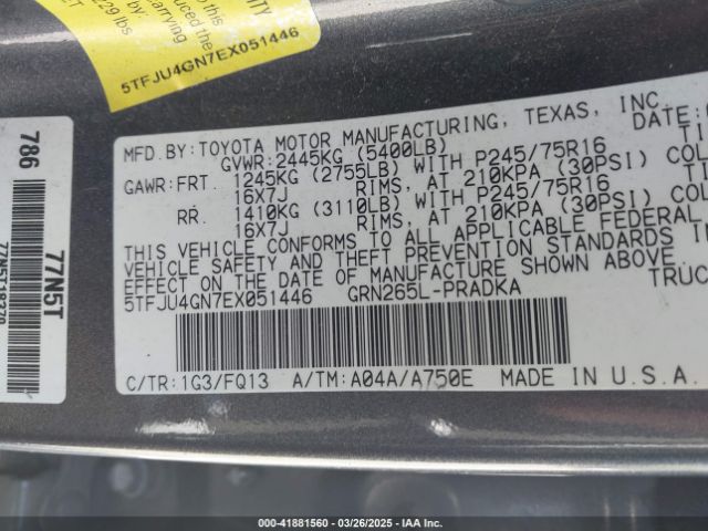 5TFJU4GN7EX051446 Toyota Tacoma Prerunner V6