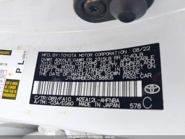 JTNB4MBE5N3188805 Toyota COROLLA SE