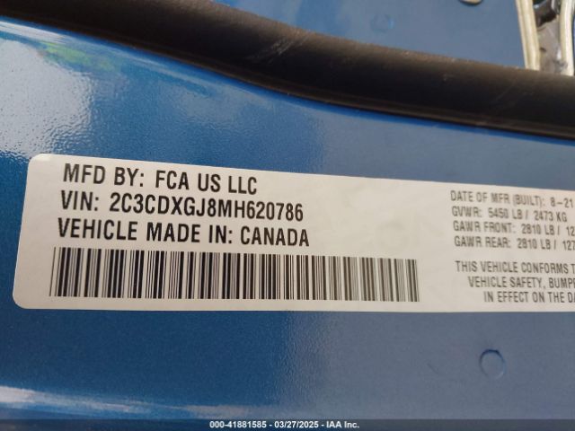 2C3CDXGJ8MH620786 Dodge Charger Scat Pack Rwd