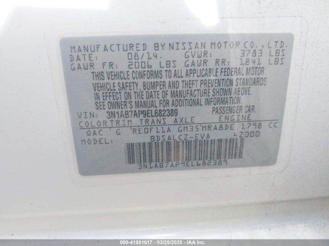 3N1AB7AP9EL682389 Nissan SENTRA S