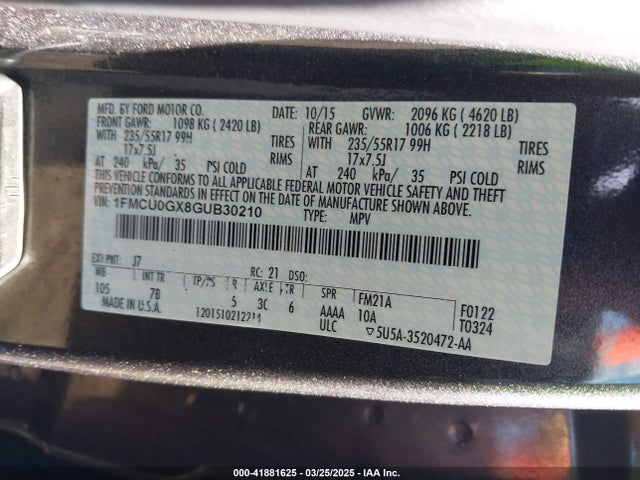 1FMCU0GX8GUB30210 Ford ESCAPE SE