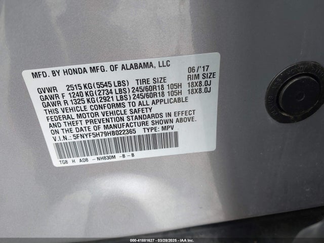 5FNYF5H79HB022365 Honda j35y6