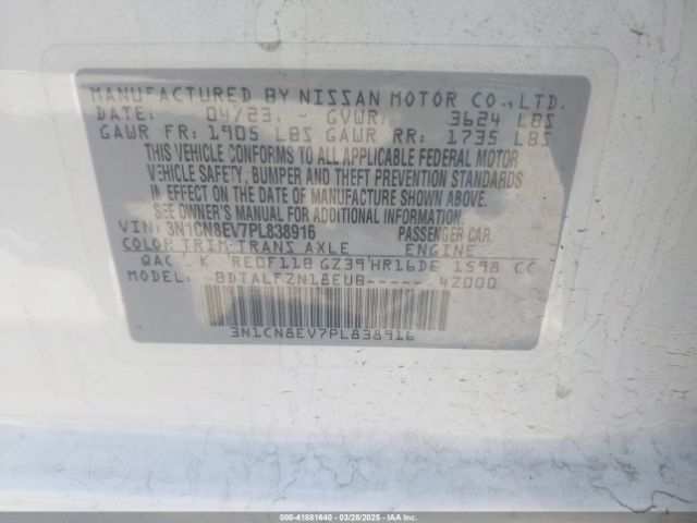 3N1CN8EV7PL838916 Nissan Versa 1.6 Sv Xtronic Cvt