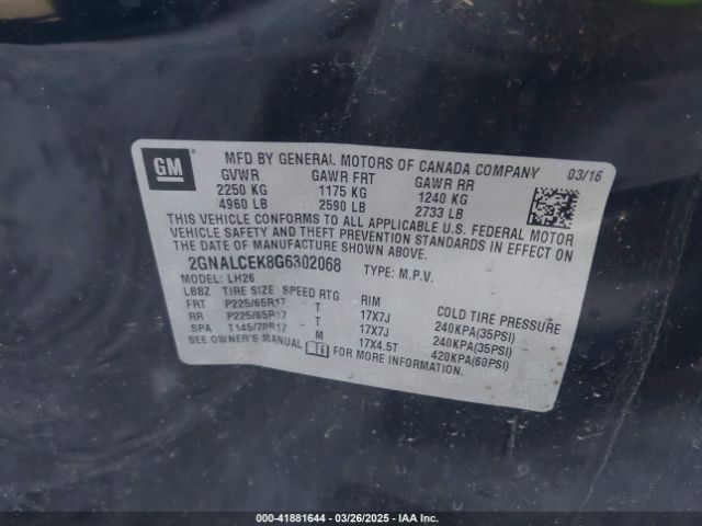 2GNALCEK8G6302068 Chevrolet EQUINOX LT