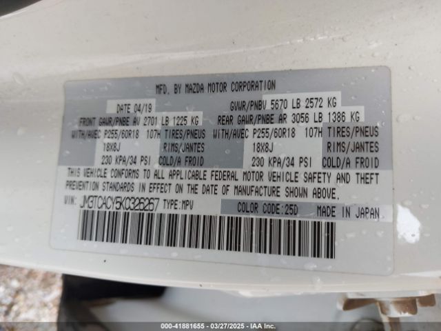 JM3TCACY5K0326267 Mazda Cx-9 Touring