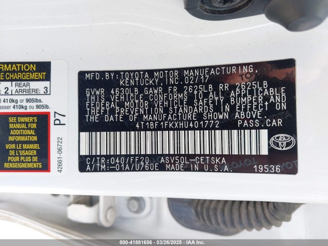 4T1BF1FKXHU401772 Toyota CAMRY SE