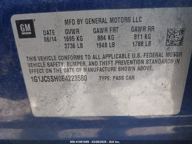 1G1JC5SH0E4223580 Chevrolet Sonic Lt Auto