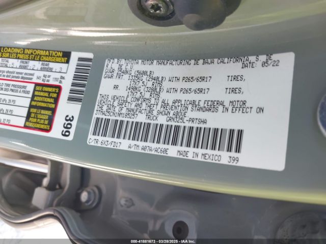 3TMAZ5CN1NM185257 Toyota Tacoma Trd Sport
