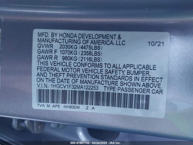 1HGCV1F32MA122253 Honda Accord Sport