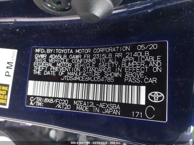 JTDS4MCE6MJ054785 Toyota COROLLA SE
