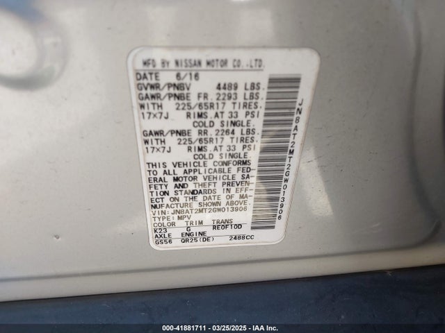 JN8AT2MT2GW013906 Nissan ROGUE S