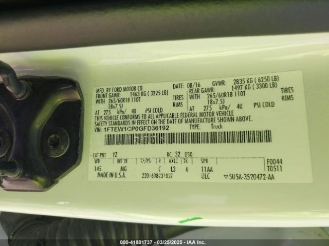 1FTEW1CP0GFD36192 Ford F-150 Xlt