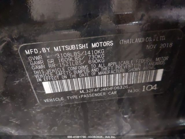 ML32F4FJ4KHF06326 Mitsubishi Mirage G4 Se