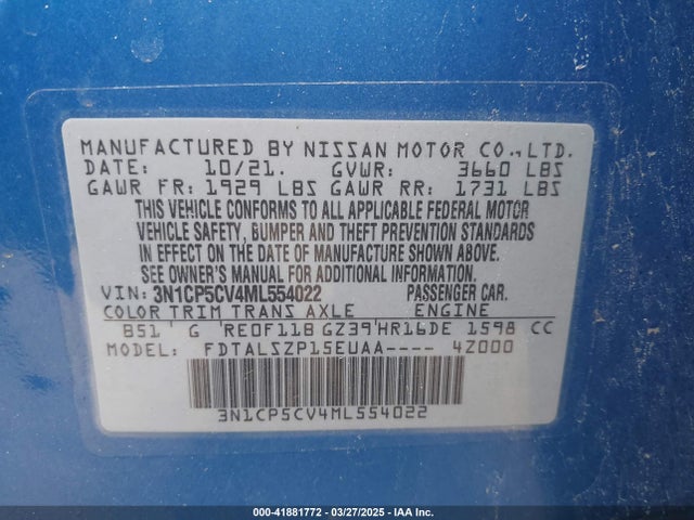 3N1CP5CV4ML554022 Nissan Kicks Sv Xtronic Cvt