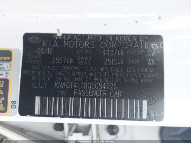 KNAGT4L38G5084226 KIA Optima Lx