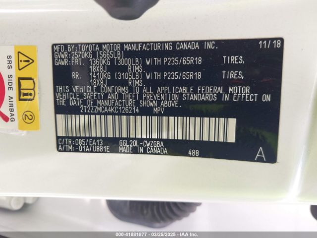 2T2ZZMCA4KC126214 Lexus RX 350