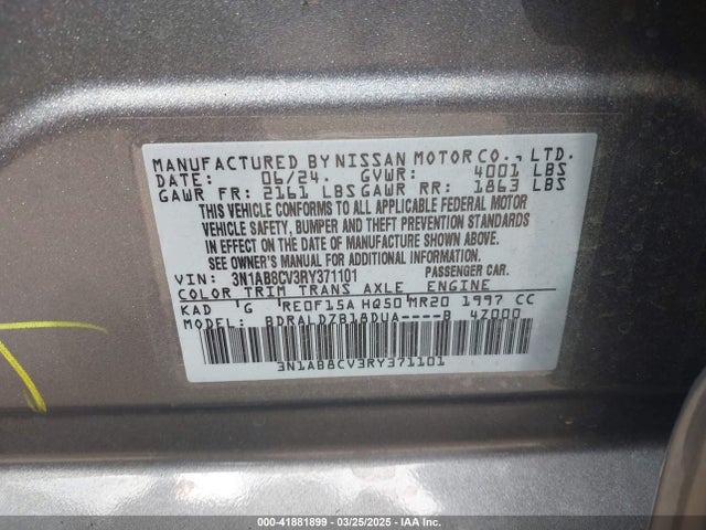 3N1AB8CV3RY371101 Nissan Sentra Sv Xtronic Cvt