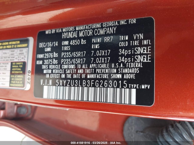 5XYZU3LB3FG263015 Hyundai Santa Fe Sport 2.4l