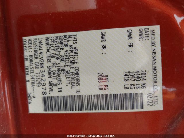 1N4AL4CV2NN342978 Nissan Altima Sr Vc-turbo Fwd