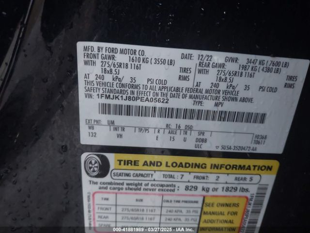 1FMJK1J80PEA05622 Ford Expedition Xlt Max