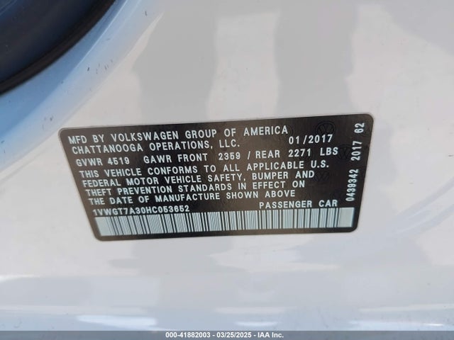 1VWGT7A30HC053652 Volkswagen Passat 1.8t Se