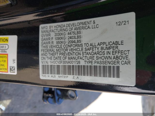 1HGCV2F30NA001728 Honda Accord Sport 2.0t