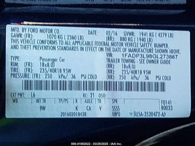 1FADP3L98GL273887 Ford FOCUS ST