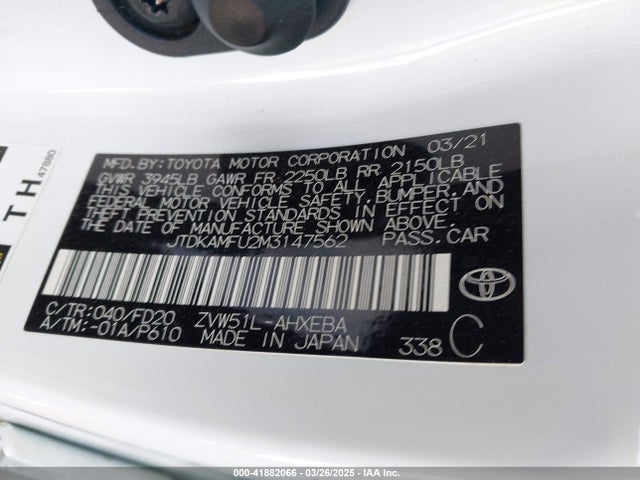 JTDKAMFU2M3147562 Toyota Prius Le