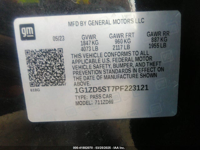 1G1ZD5ST7PF223121 Chevrolet Malibu Fwd 1lt