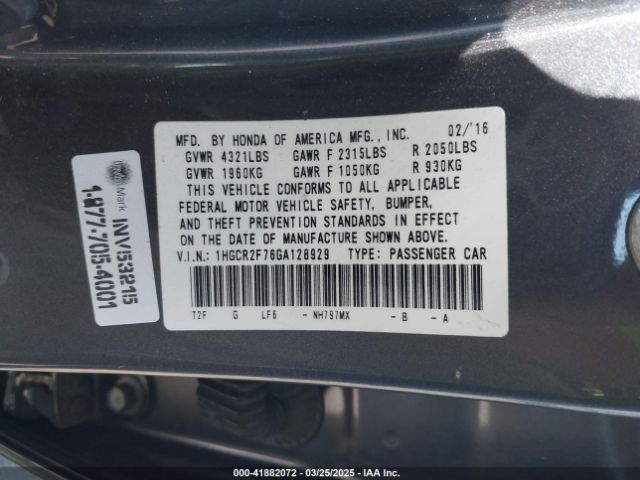 1HGCR2F76GA128929 Honda ACCORD EX