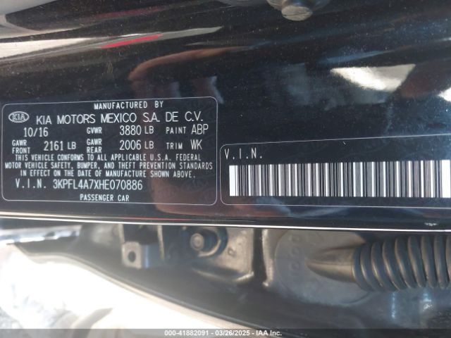 3KPFL4A7XHE070886 KIA FORTE LX